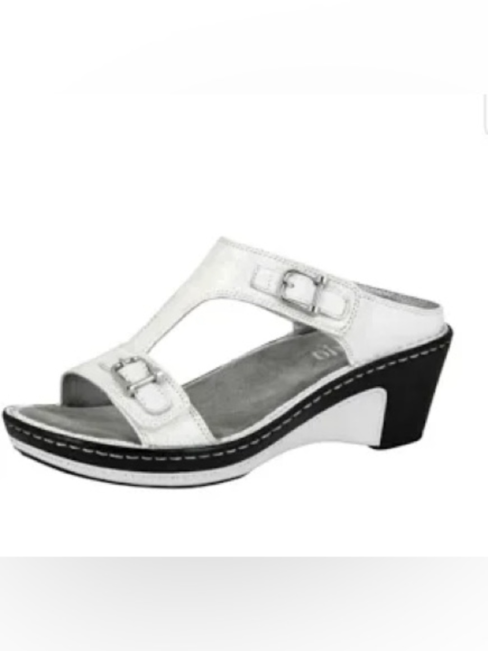 Women’s White Buckle T-Strap Comfort Sandal alegria Lara leather